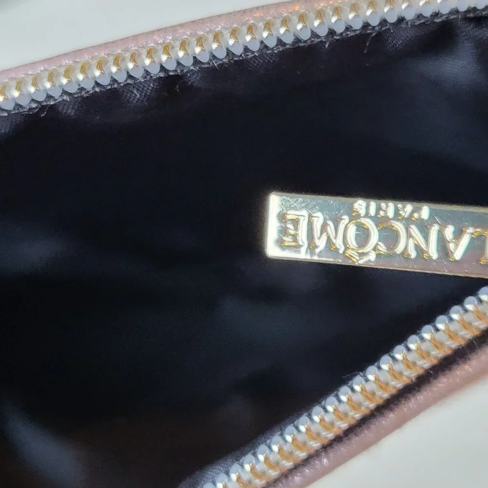 Lancôme Paris Makeup Bag Metallic Pink w Black Pouch Lot of 2
